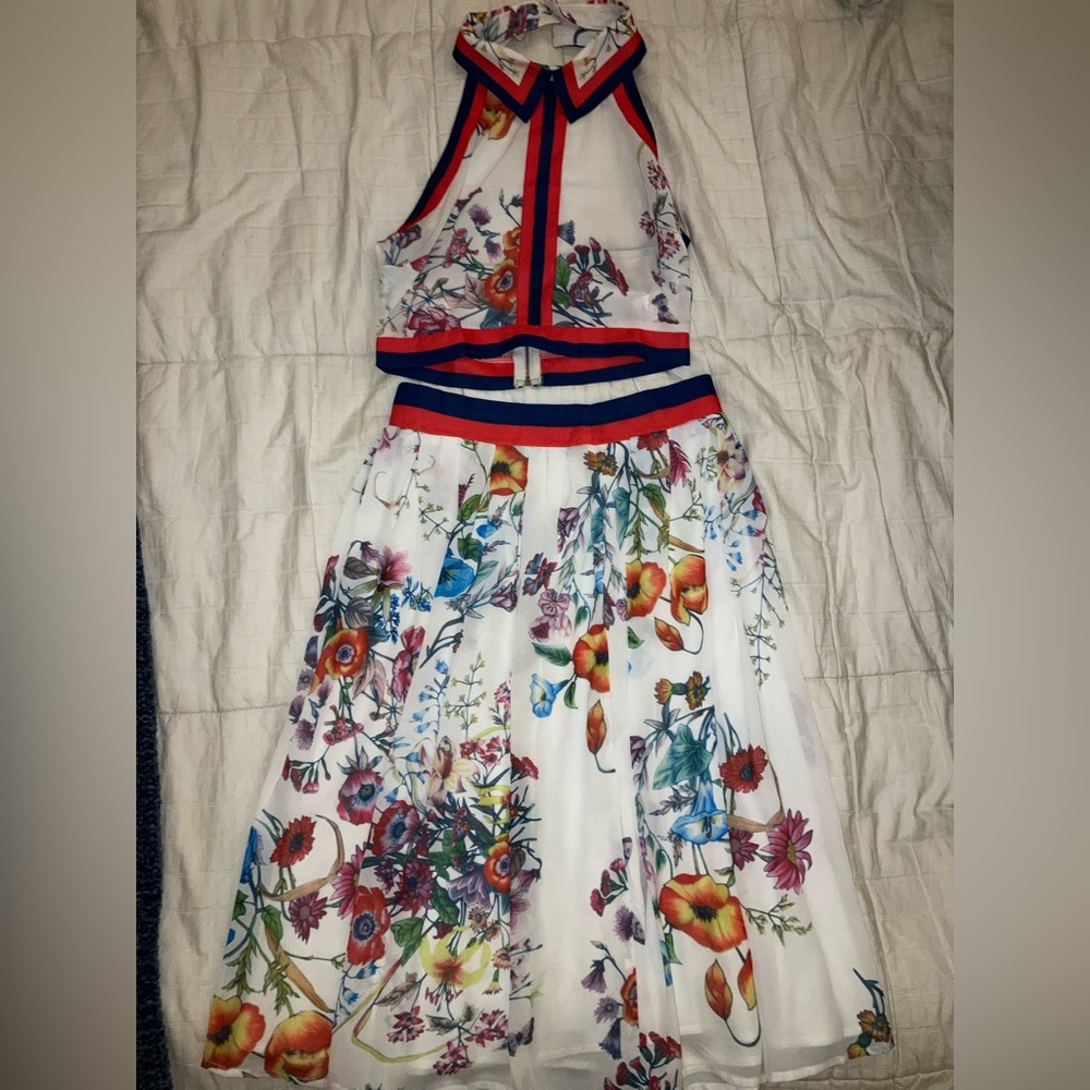 Fashion Nova Floral “Tea Party” Vintage Crop Top and Long Flowing Skirt Set